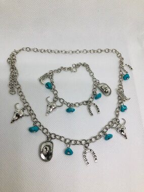 Turquoise Silver-Tone Western Charm Necklace & Bracelet Set
